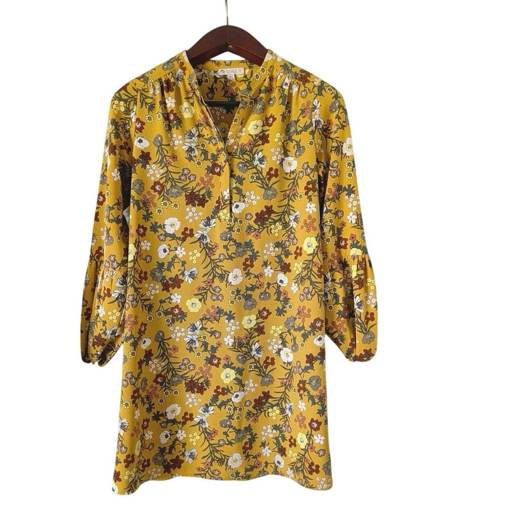 Eliane Rose Dress Womens Size 8 Mustard Yellow Floral Long Sleeve Shift Boho